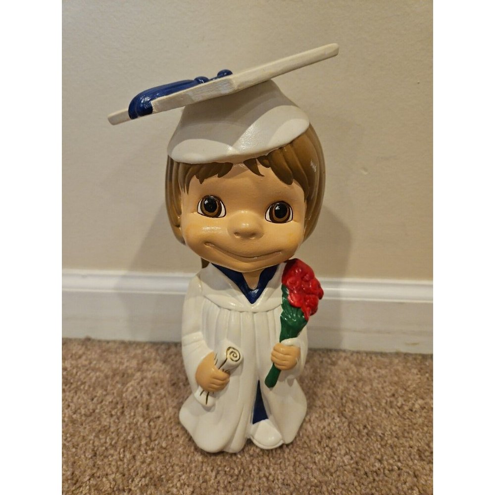 Vintage Smiley Girl Graduation Ceramic, 1970s Era, 10.5''